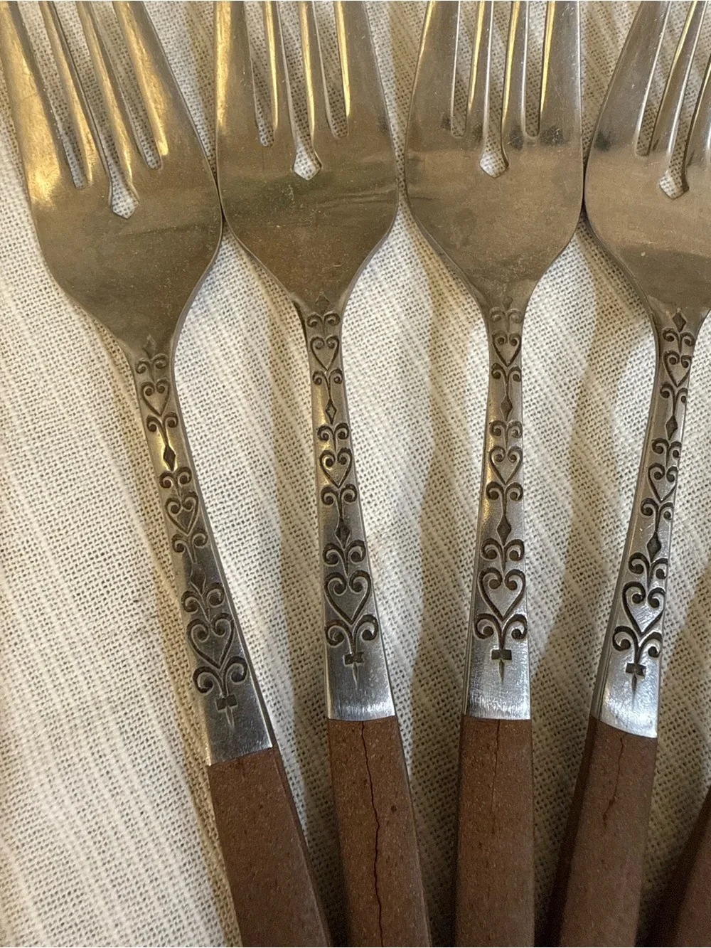 Interpur Japan MCM INR2 Salad Forks Hearts Scrolls Wood Handles Set of 6